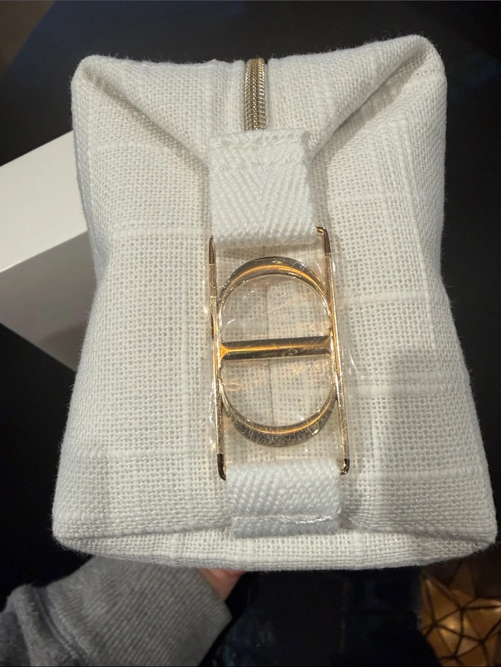Dior White Textured Canvas Toiletry Pouch with CD Emboss